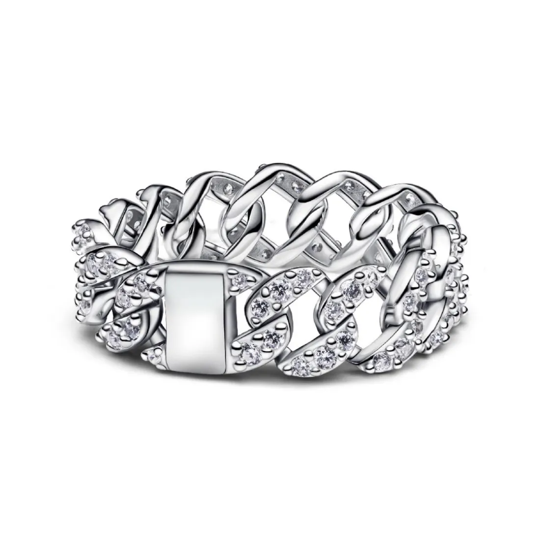 Bague Maille Cubaine Pavée