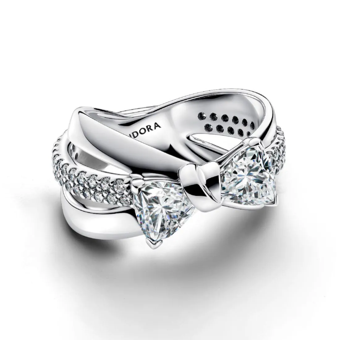 Bague Nœud Et Anneaux Entrecroisés Scintillants Argent