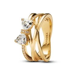 Bague Nœud Et Anneaux Entrecroisés Scintillants Doré
