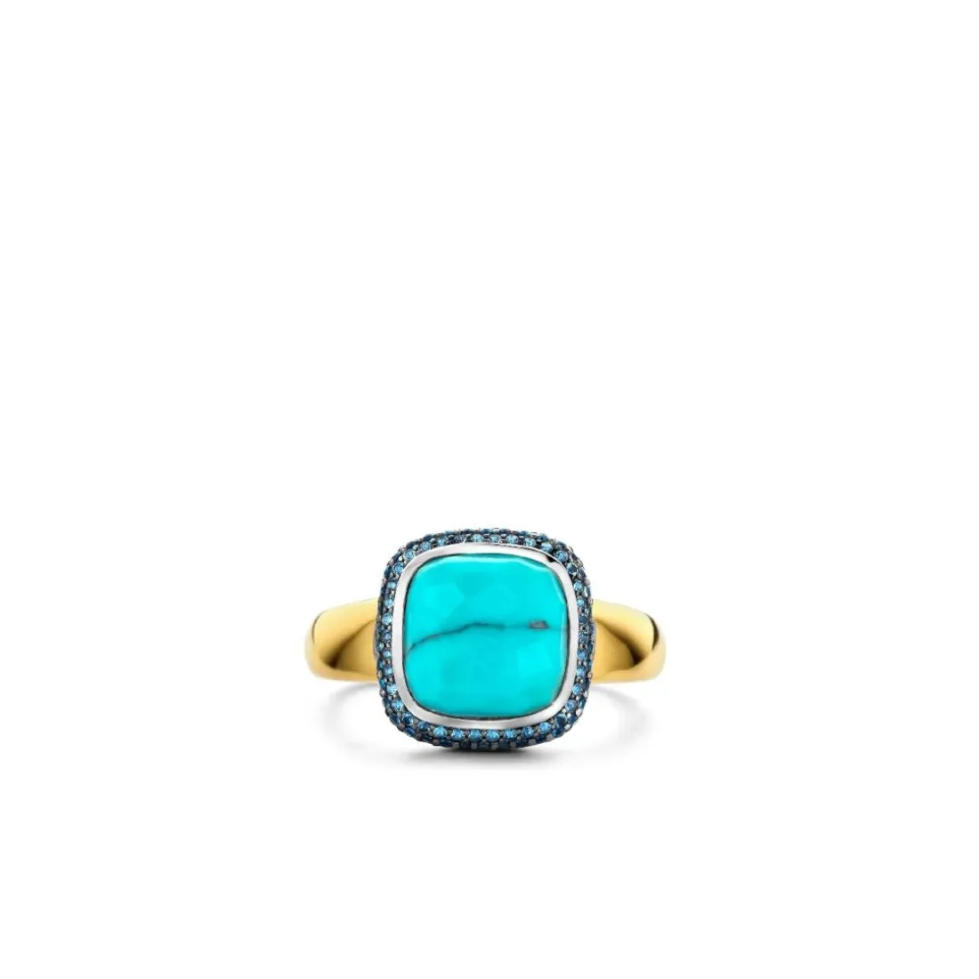 Bague Ti Sento - 12330TQ Argent Doré Et Pierre Synthétique Turquoise Carrée Serti D'Oxydes De Zirconium