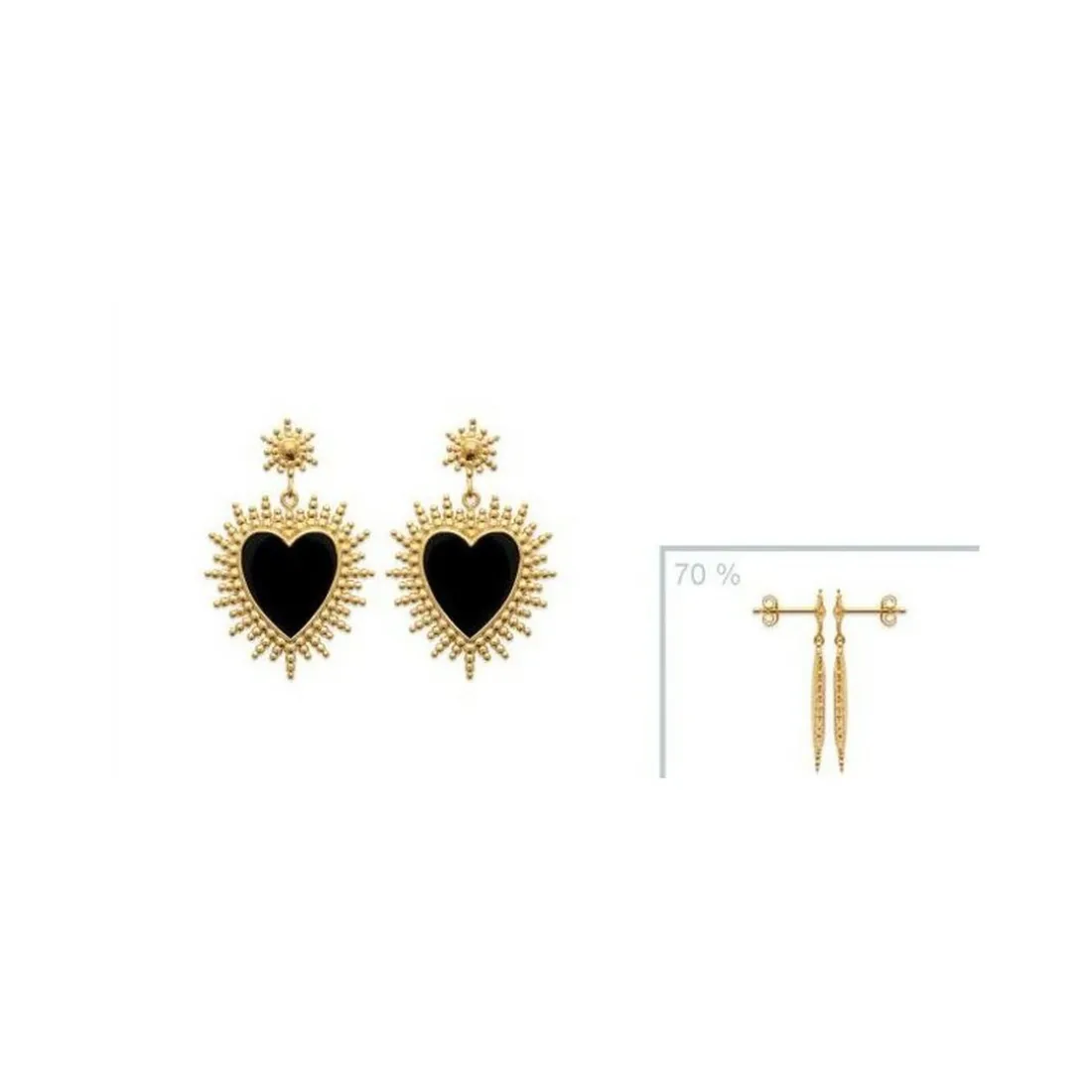 Boucle d'oreilles Pendantes femme plaqué or agate noire serti clos - Y5V4U0W