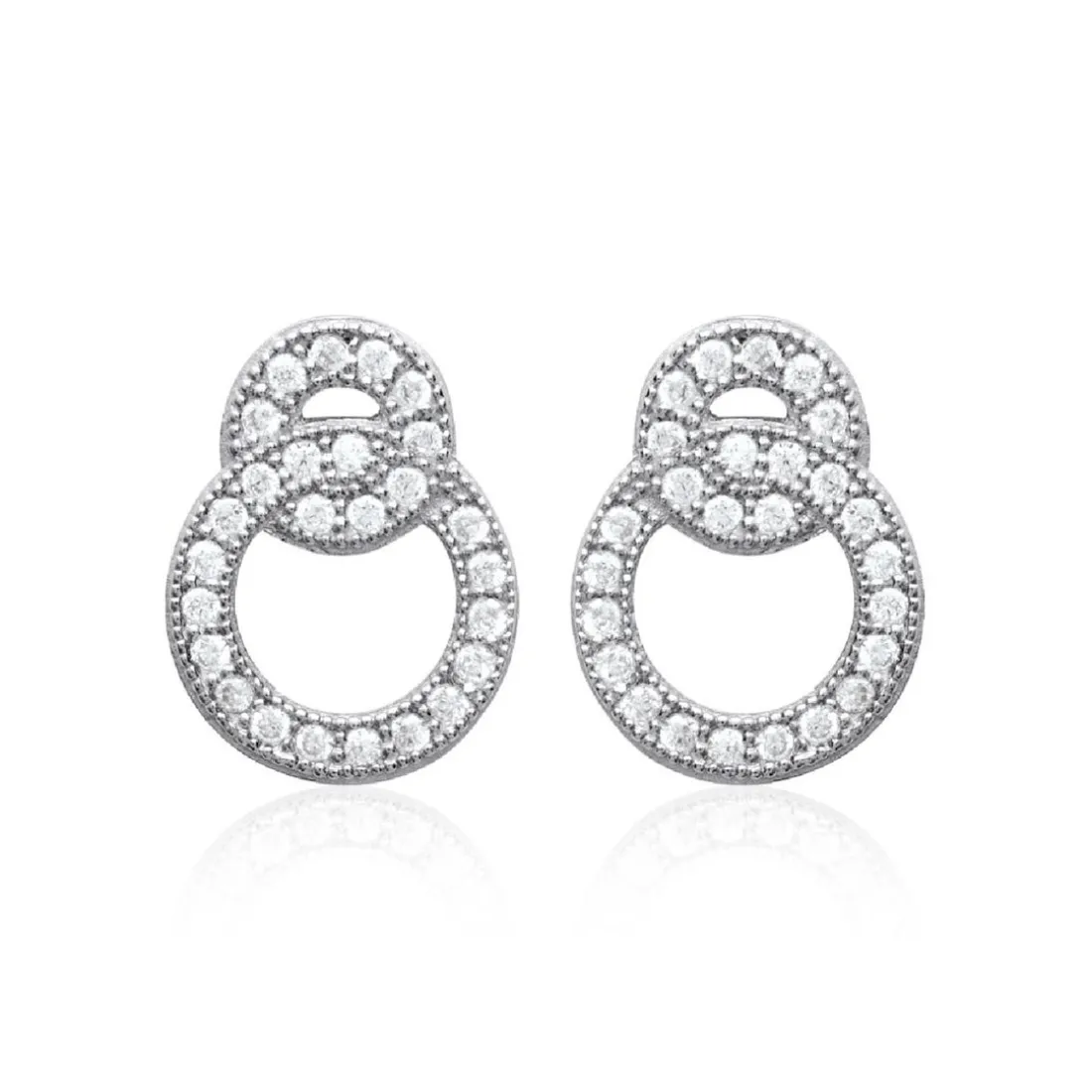 Boucles d'oreille femme argent rhodié blanc serti griffe double cercle - Z5ZV4Z0