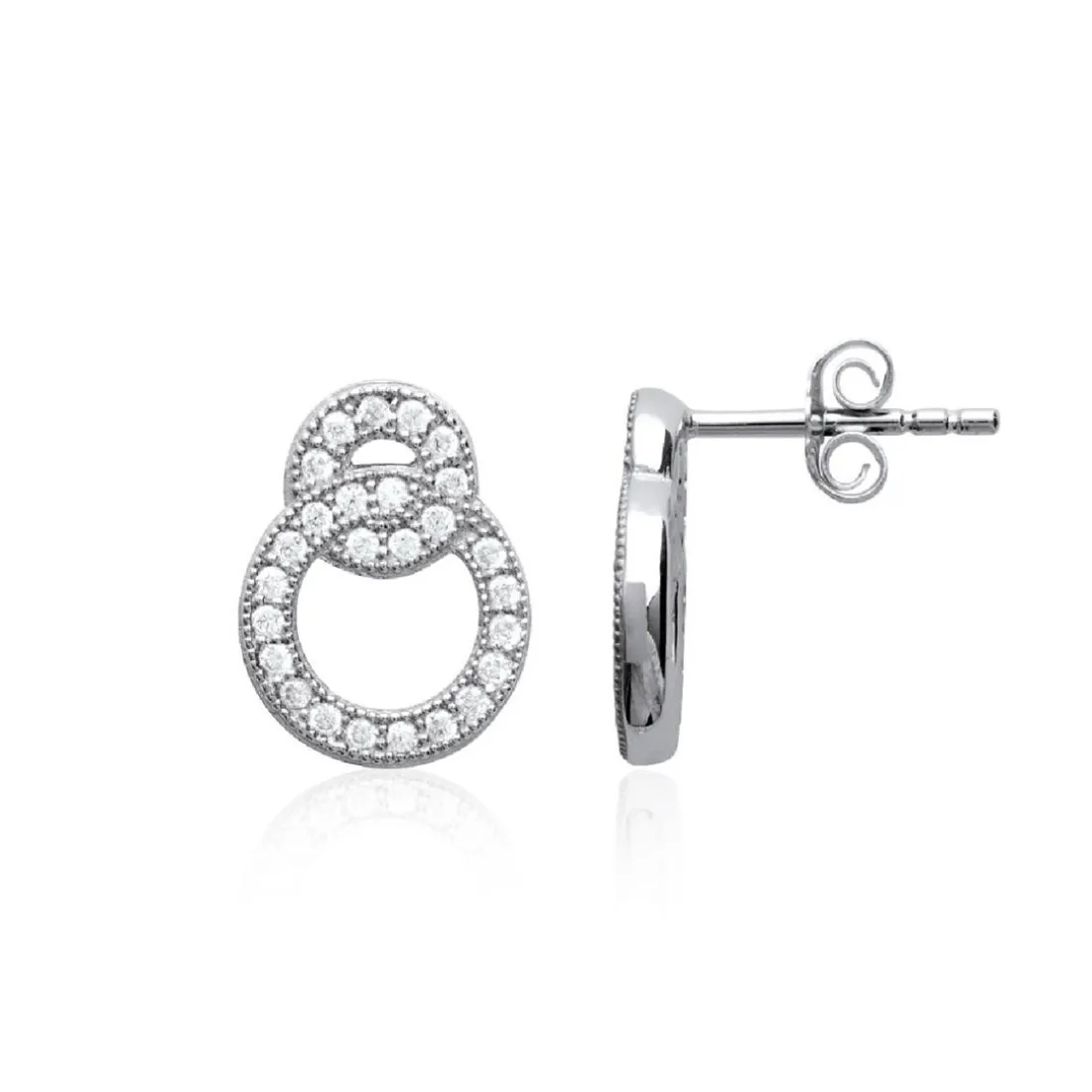Boucles d'oreille femme argent rhodié blanc serti griffe double cercle - Z5ZV4Z0