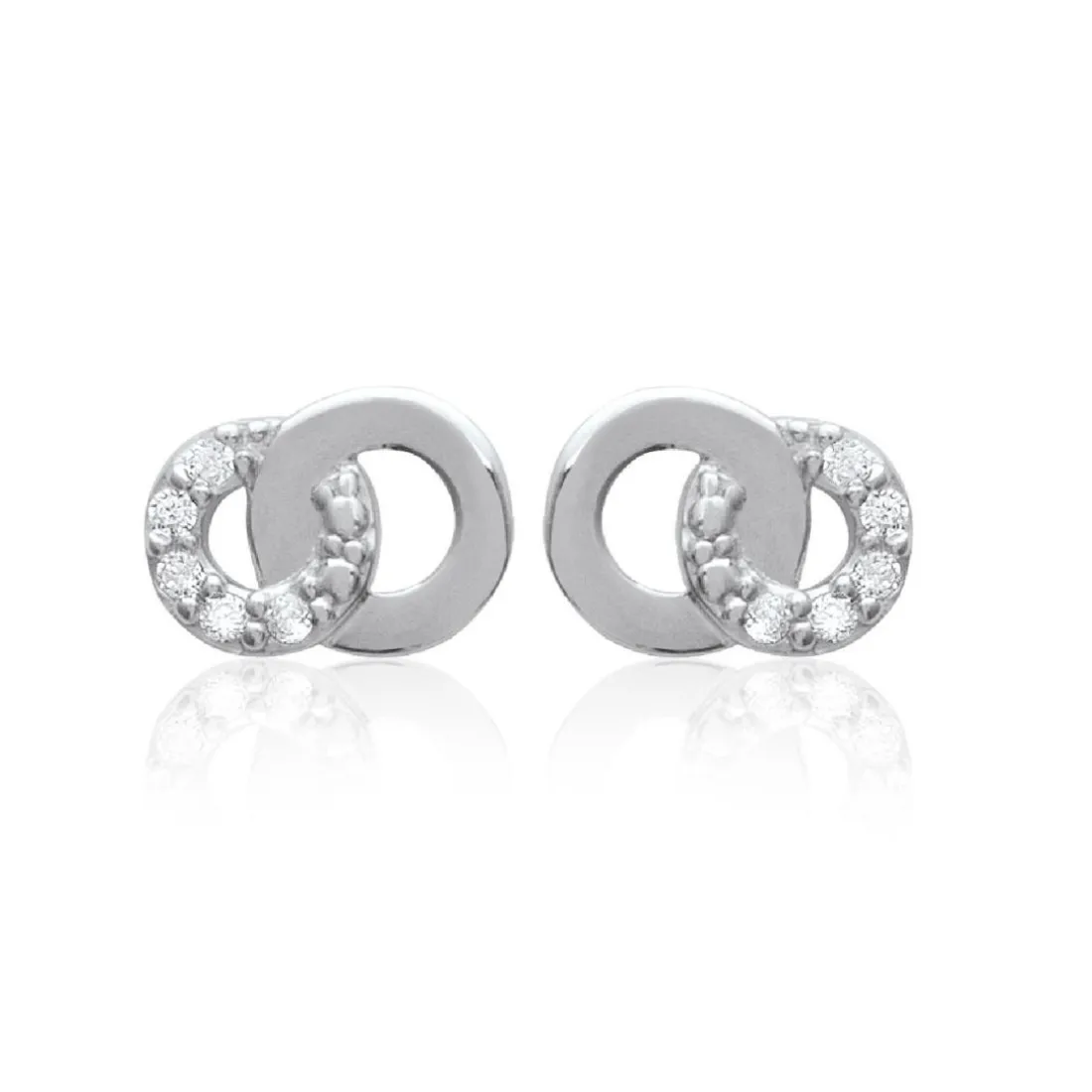 Boucles d'oreille femme argent rhodié blanc serti griffe double cercle - Z4UZ5Z0