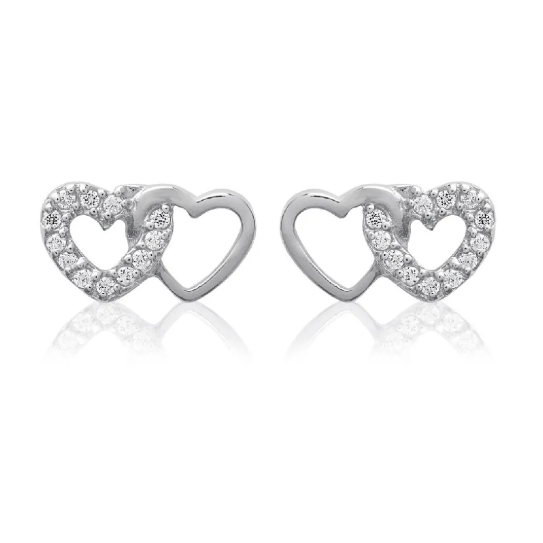 Boucles d'oreille femme argent rhodié blanc serti griffe cœur - Z36Y5Z0
