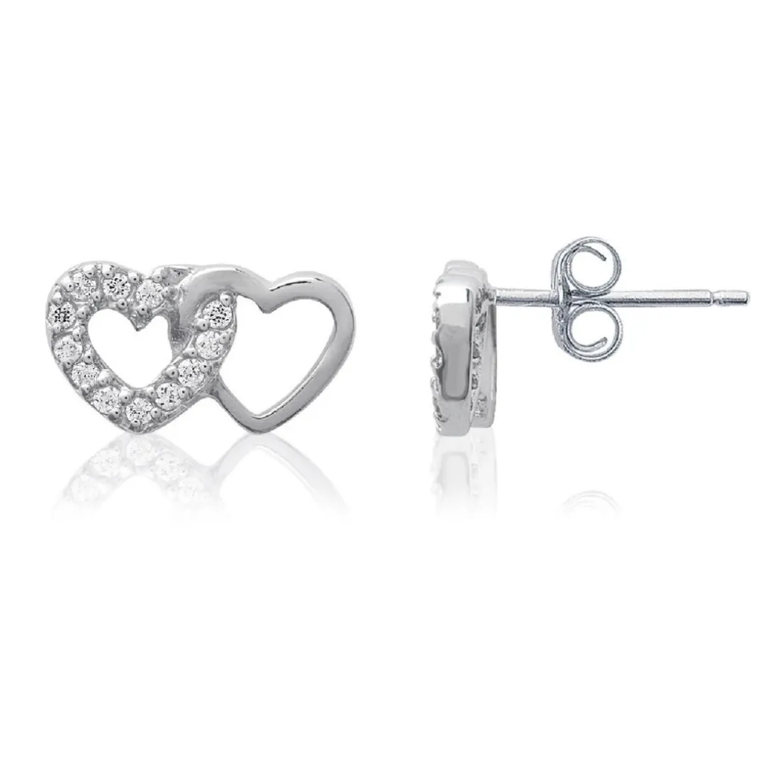 Boucles d'oreille femme argent rhodié blanc serti griffe cœur - Z36Y5Z0