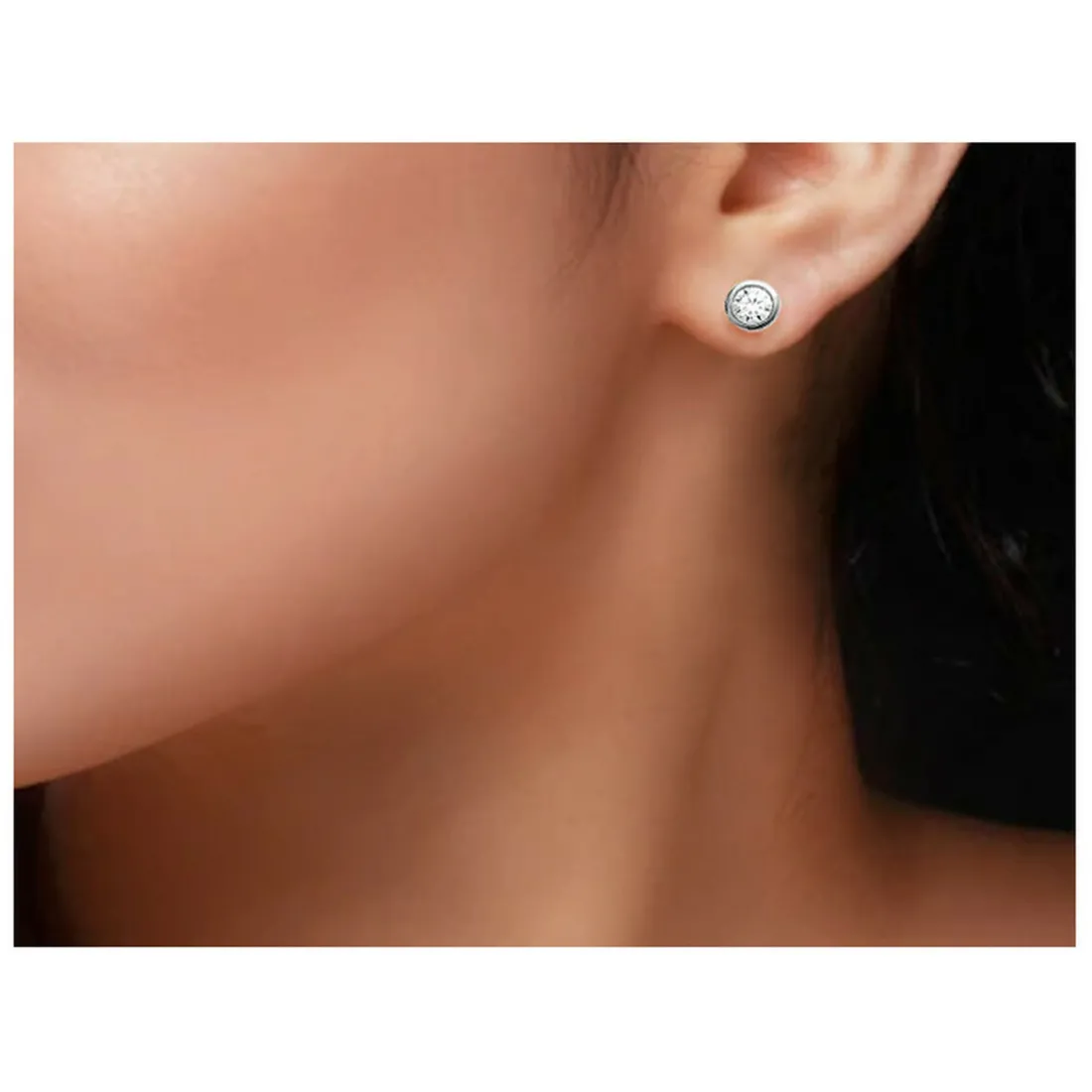 Boucles d'oreille Puce mixte argent rhodié serti clos classique - Z5ZZ5Z03