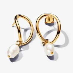 Boucles d’Oreilles Cercle Organique et Perle de Culture Baroque