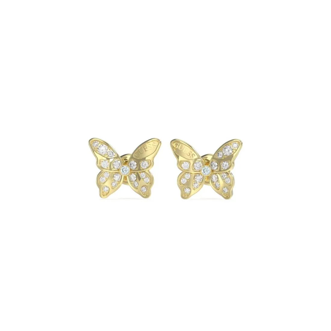 Boucles D'Oreilles Chrysalis Acier Doré Puces Papillon Pavé De Zircons Cubiques