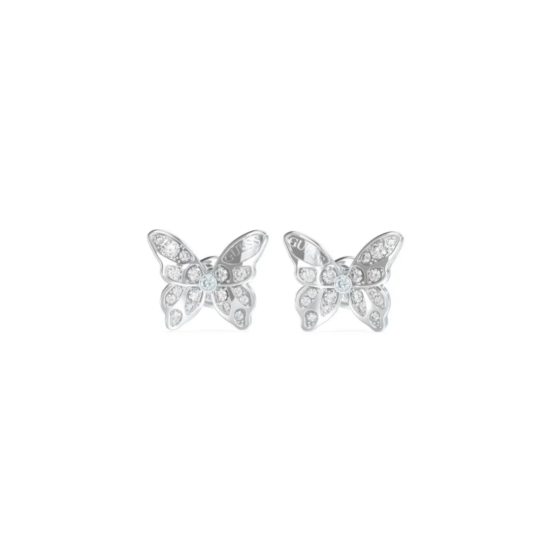 Boucles D'Oreilles Chrysalis Acier Rhodié Puces Papillon Pavé De Zircons Cubiques