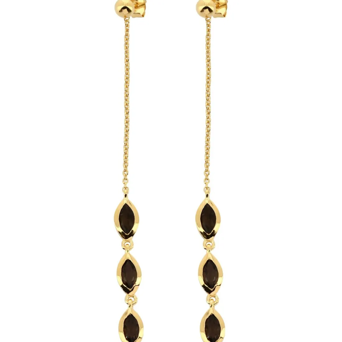 Boucles d'oreilles pendantes Kira Doré & Quartz Fumé