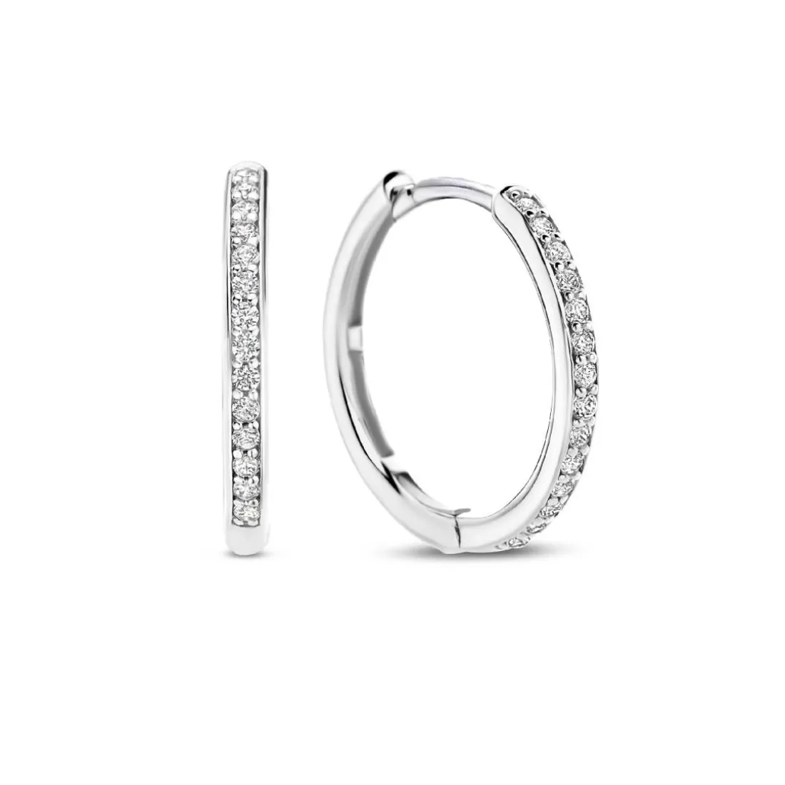 Boucles D'Oreilles Ti Sento - 7959ZI Argent Rhodié Créoles Et Pavage
