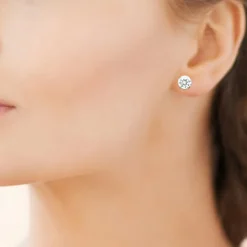 Boucles oreilles puces plaqué or oxyde de zirconium 8mm Maison de la Bijouterie Y5055Z0V