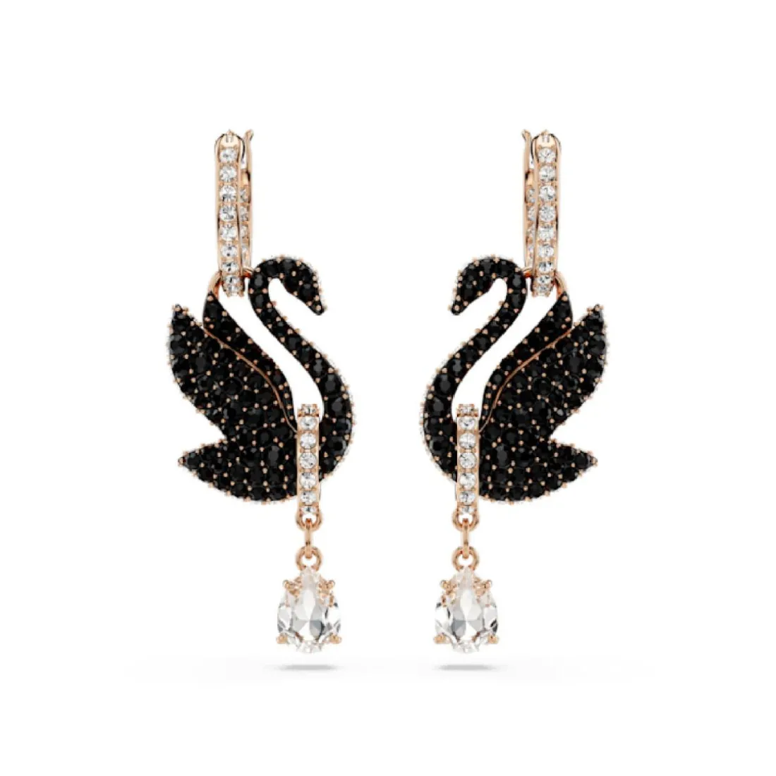 Boucles oreilles Swarovski Swan - 5678047 noir,doré rose