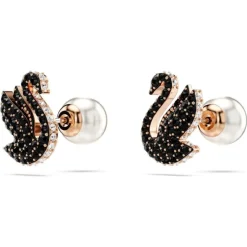 Boucles oreilles Swarovski Swan - 5684608 noir,doré rose