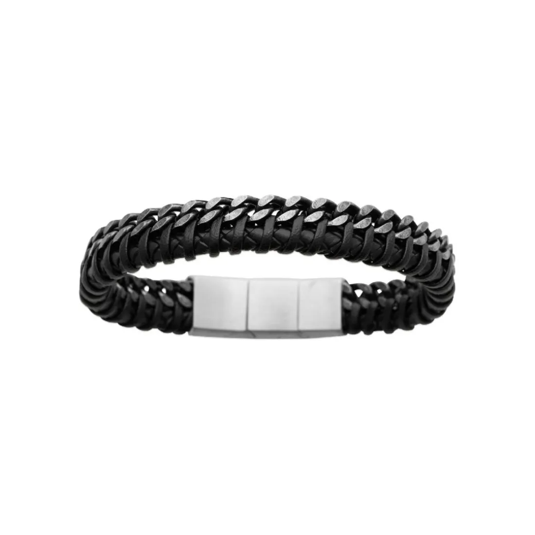 Bracelet Homme acier cuir tressé noir Maison de la Bijouterie 3ZYZYZYZ