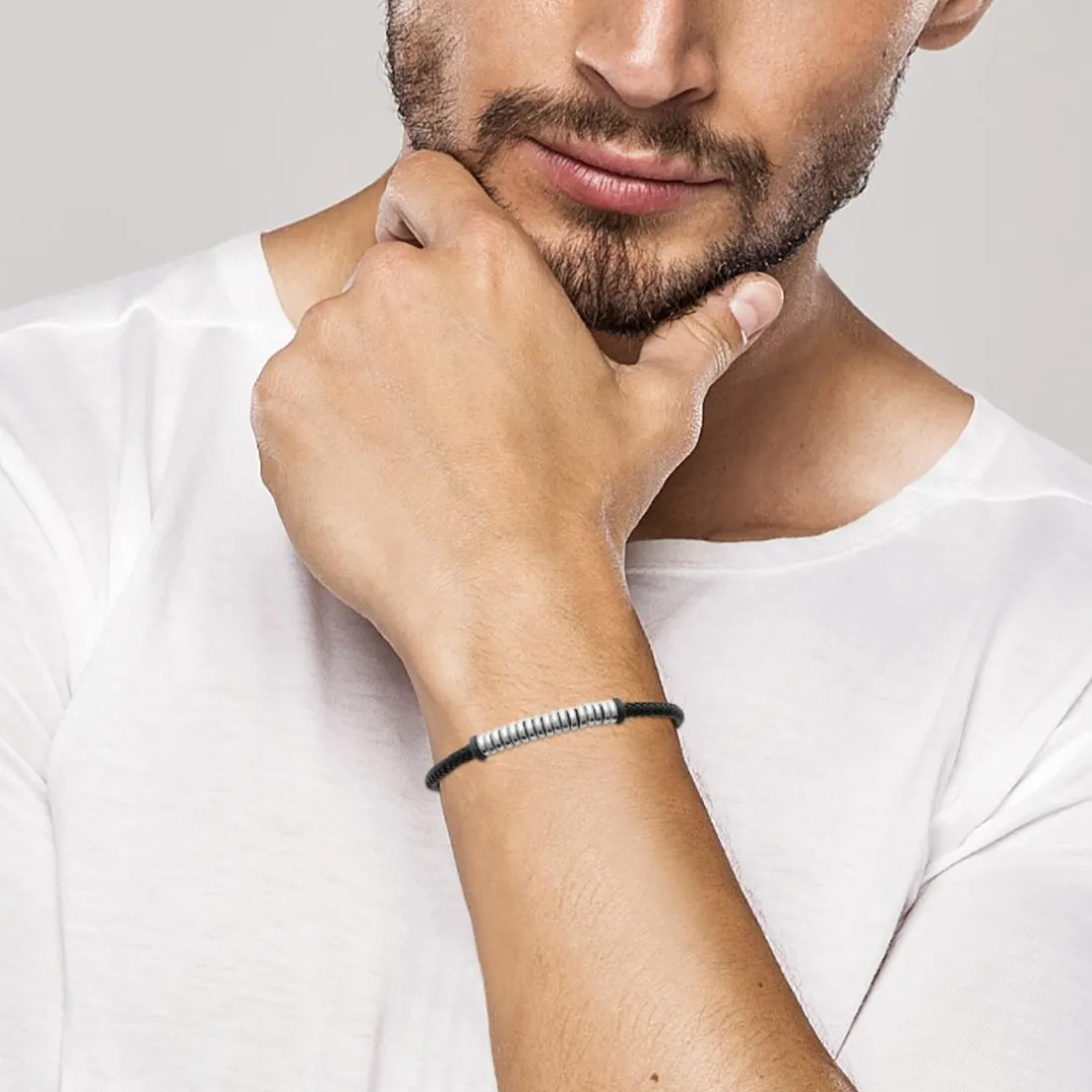 Bracelet Homme acier cuir tressé noir Maison de la Bijouterie 3ZYZYVYZ