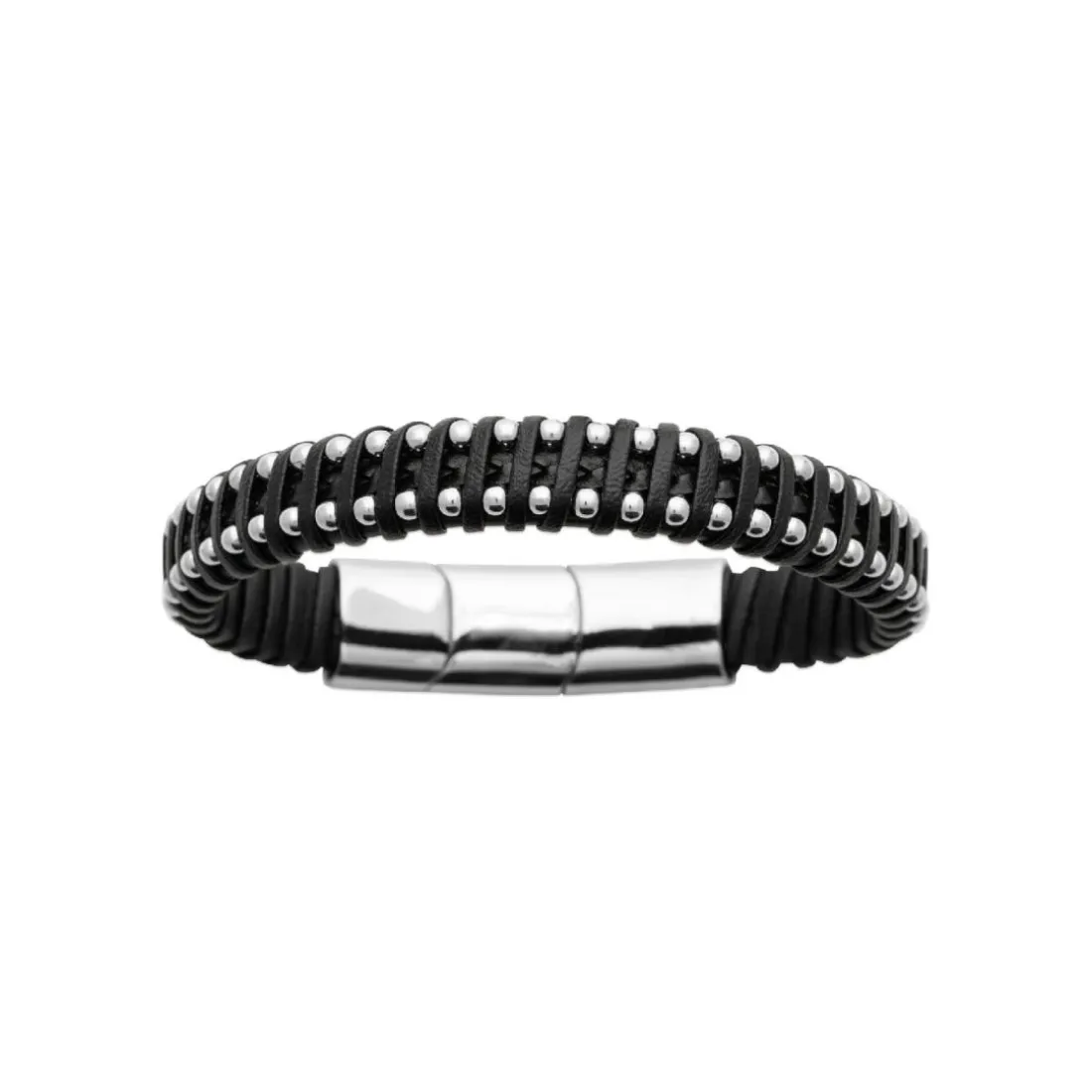 Bracelet Homme acier cuir tressé noir Maison de la Bijouterie 3ZYZYYYZ