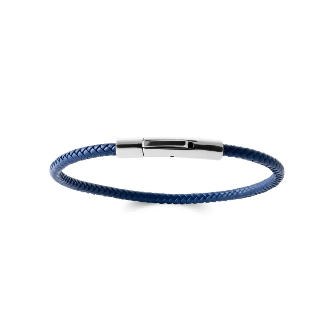 Bracelet Homme acier cuir tressé bleu Maison de la Bijouterie 3ZY0UWZU