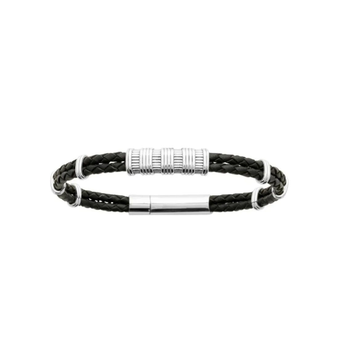 Bracelet Homme acier double cuir tressé noir Maison de la Bijouterie 3ZYZ34YZ