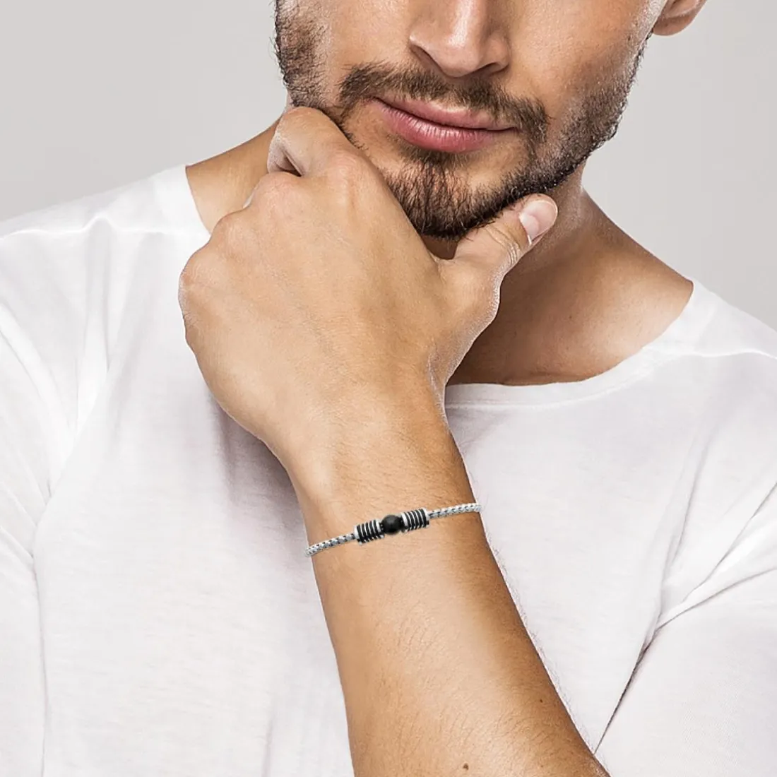 Bracelet Homme acier perle agate noire Maison de la Bijouterie 3ZYZ33YZ