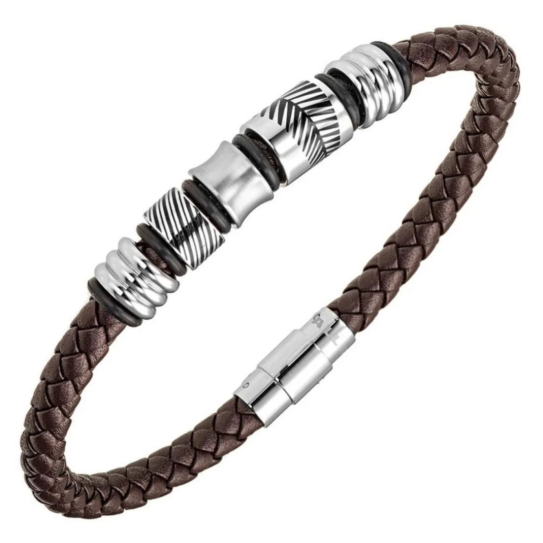 Bracelet Homme All Blacks Bijoux - 682386 Acier, Cuir Couleur Argent, Marron