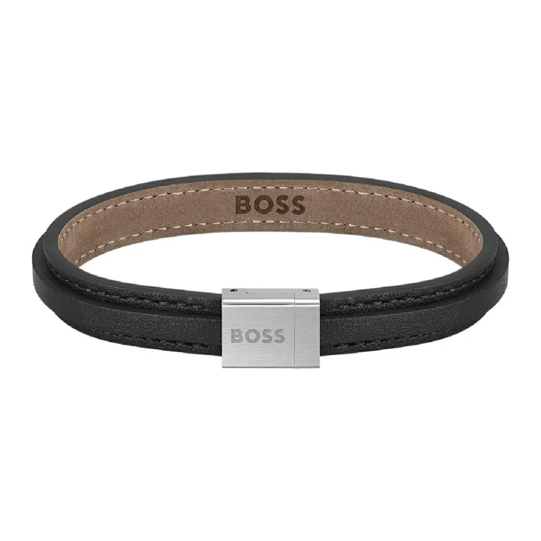 Bracelet Homme Boss Bijoux Grover 1580328S - Cuir, Acier Noir
