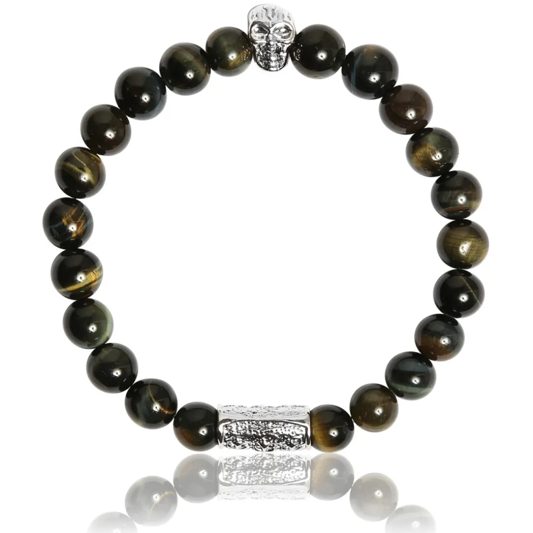 Bracelet Lauren Steven Design ML004 - Bracelet En Pierre Naturelle Oeil de Tigre Bleu Homme