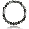 Bracelet Lauren Steven Design ML046 - Bracelet En Pierre Naturelle Obsidienne Flocon de Neige Homme