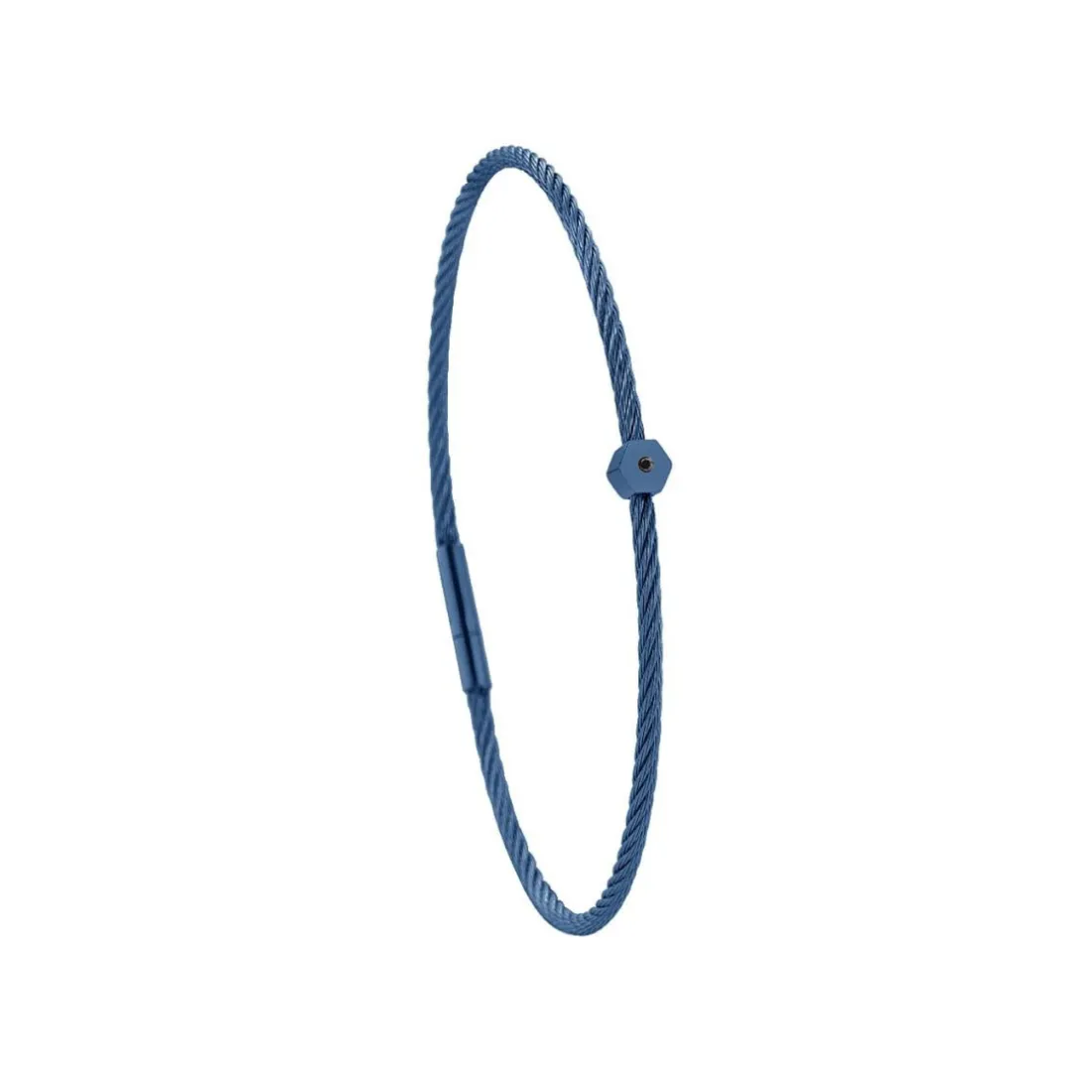 Bracelet acier bleu motif hexagone avec diamant noir 1 mm