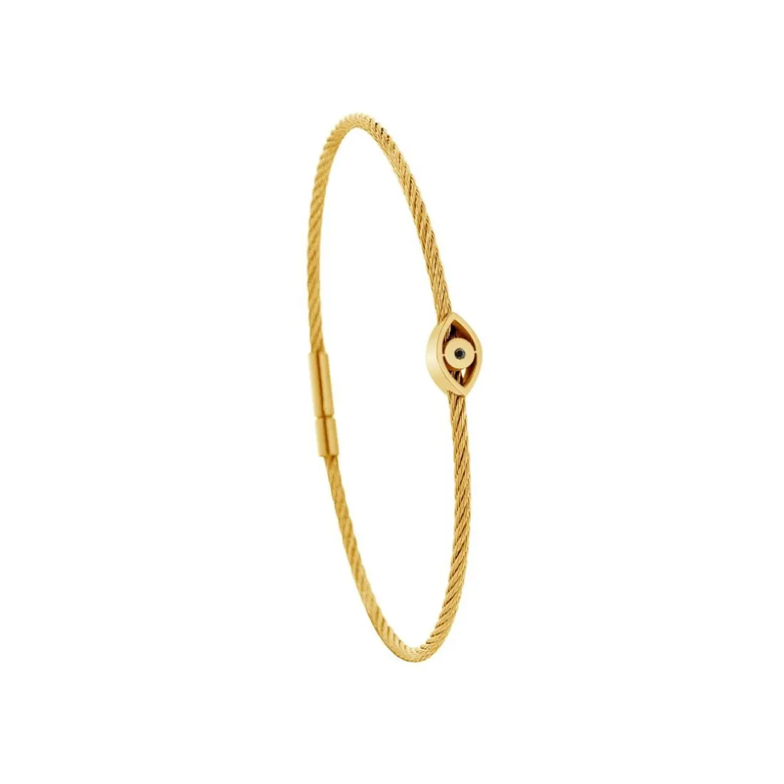 Bracelet acier doré motif oeil avec diamant noir 1 mm