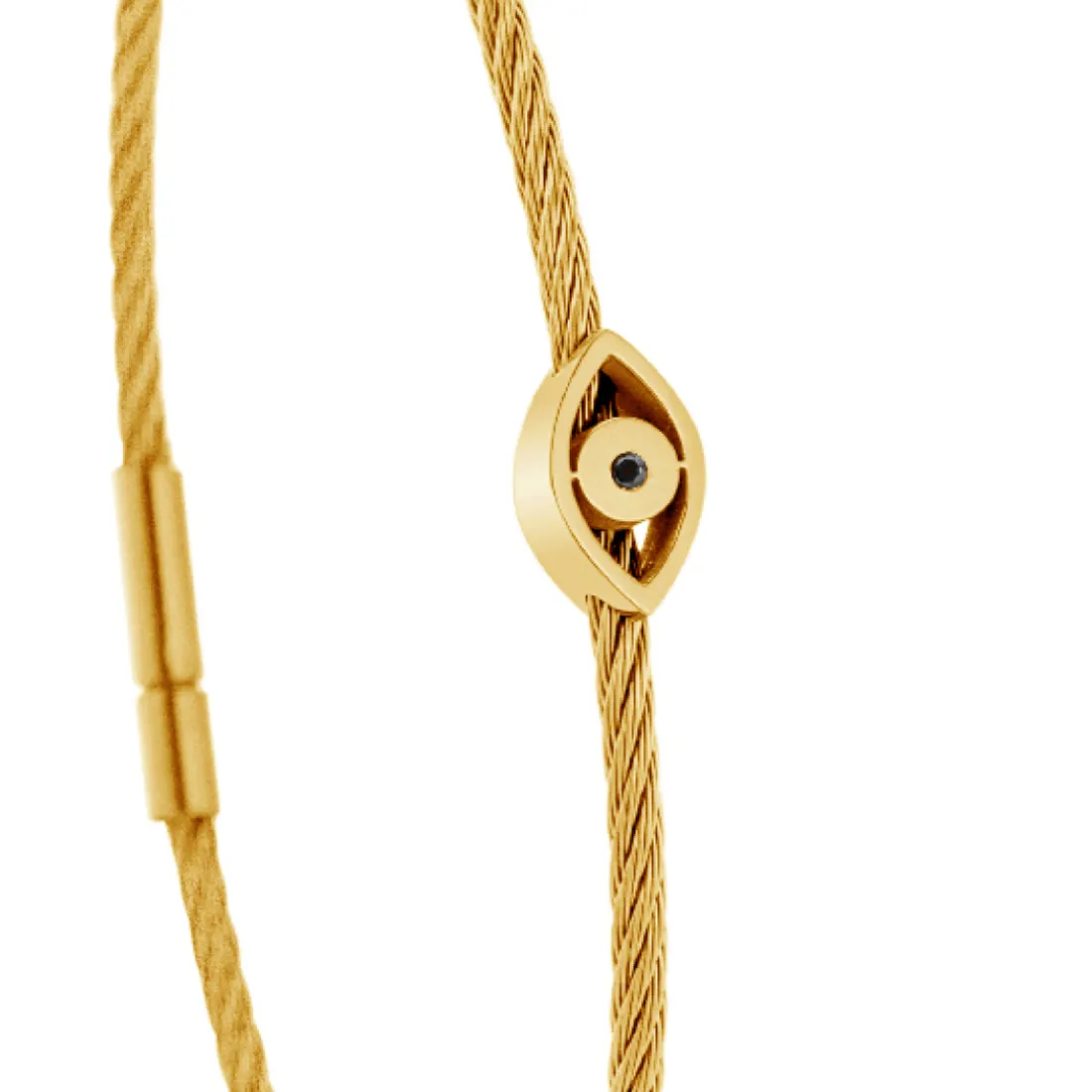 Bracelet acier doré motif oeil avec diamant noir 1 mm