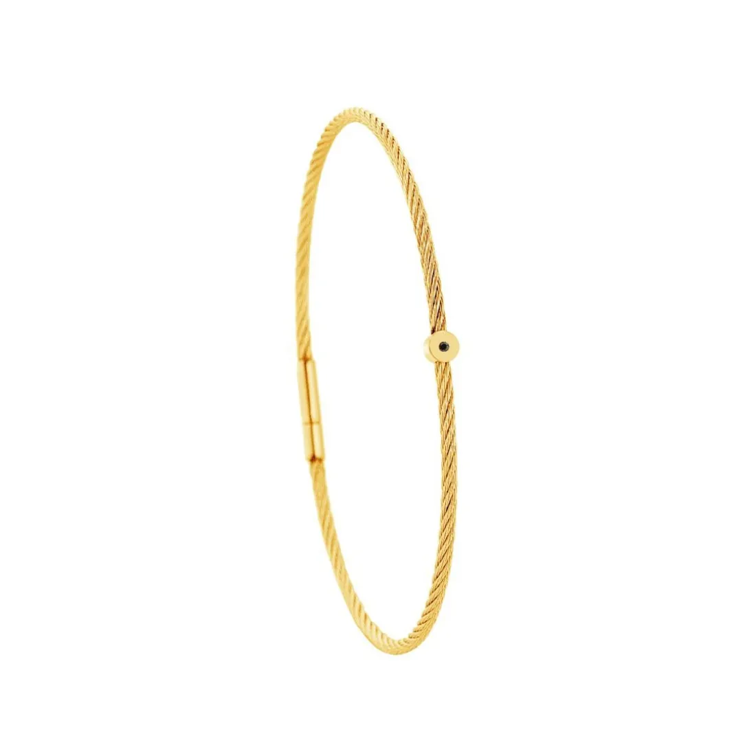 Bracelet acier doré motif rond avec diamant noir 1 mm