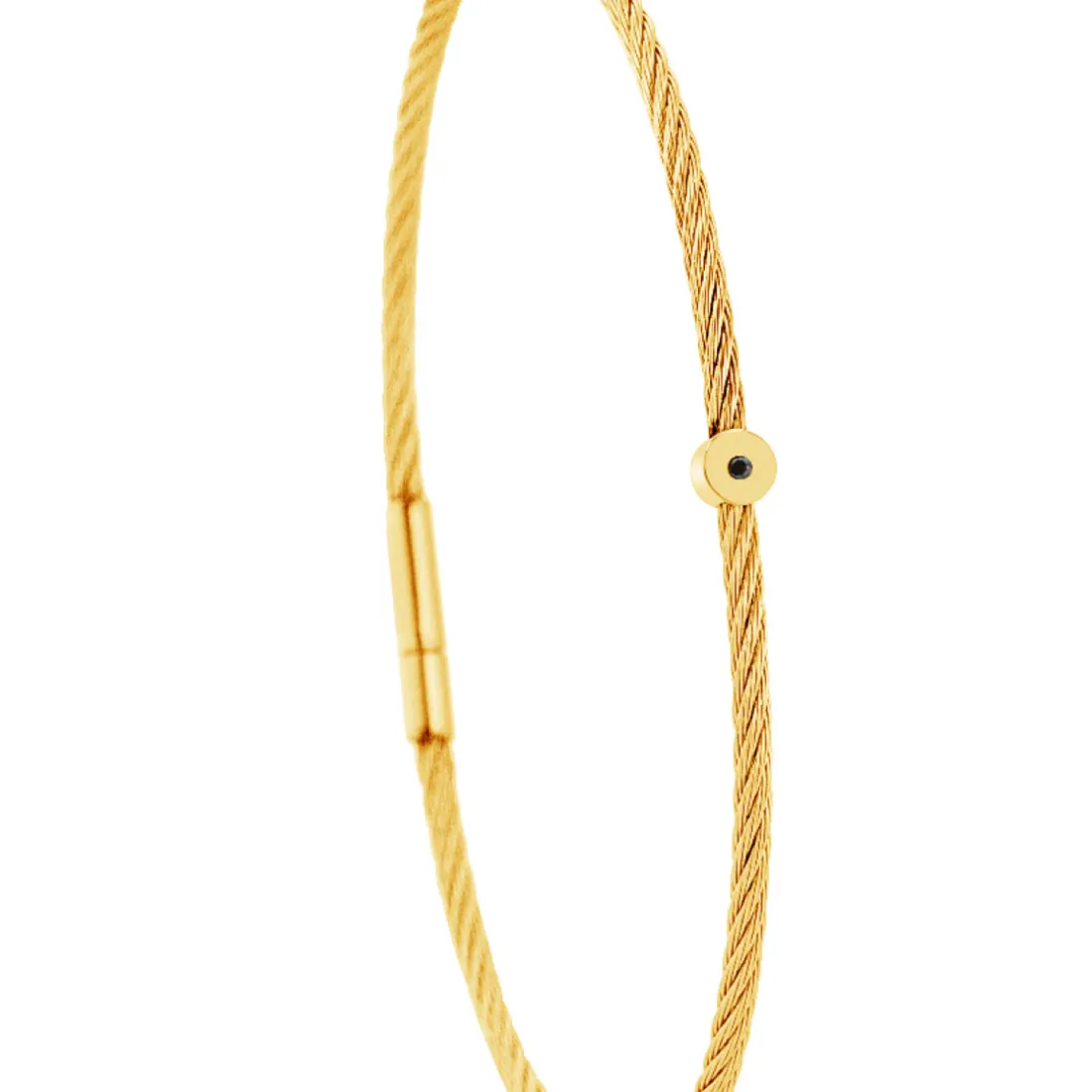 Bracelet acier doré motif rond avec diamant noir 1 mm