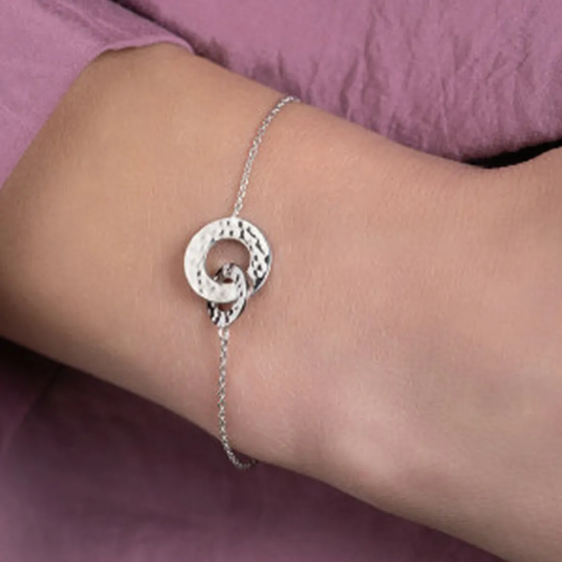 Bracelet fantaisie double rond martelé Femme Argent Maison de la Bijouterie WYZ63UZV