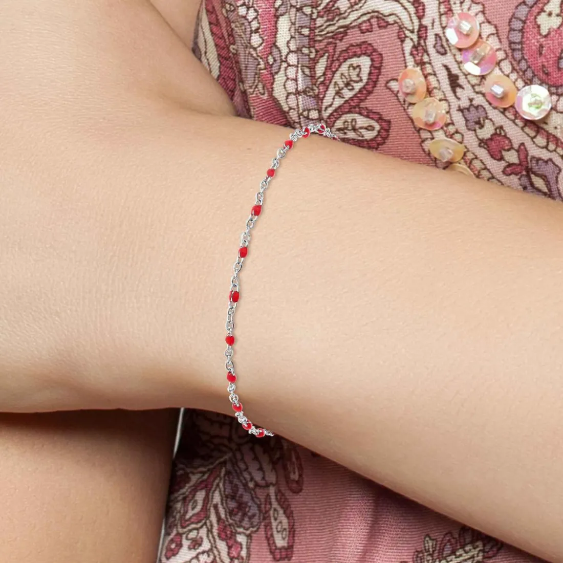 Bracelet Femme Angèle M - B2381-ROUGE Acier Argent