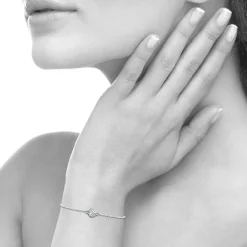Bracelet femme argent rhodié blanc serti griffe rond - VWZ45YZV