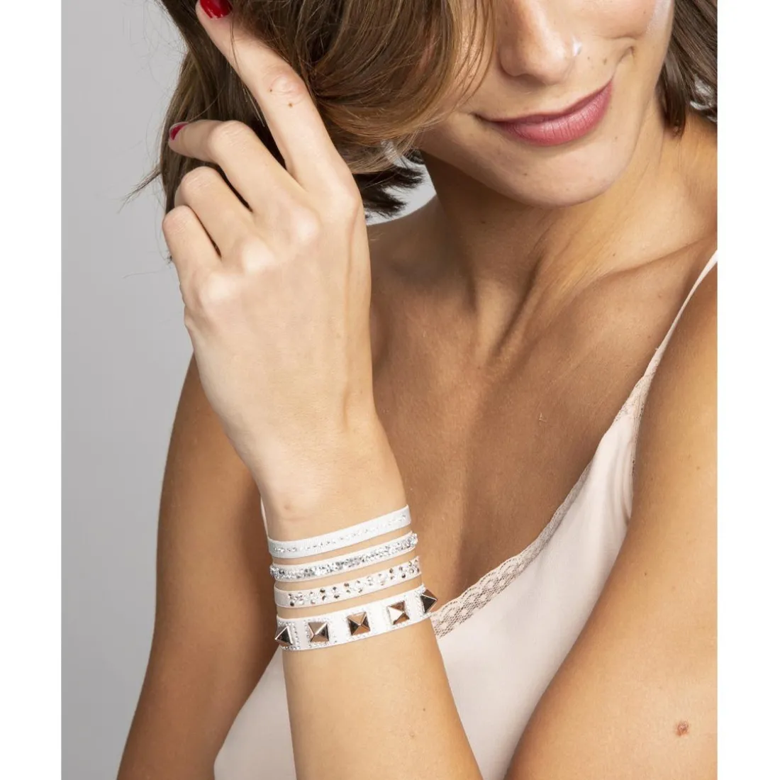 Bracelet Femme Les Interchangeables - Bracelet Pyramide 8 Gris Clair
