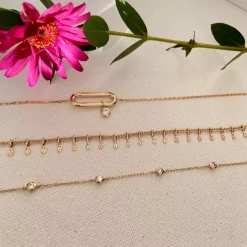 Bracelet femme plaqué or blanc serti clos pampille - UW344ZZV