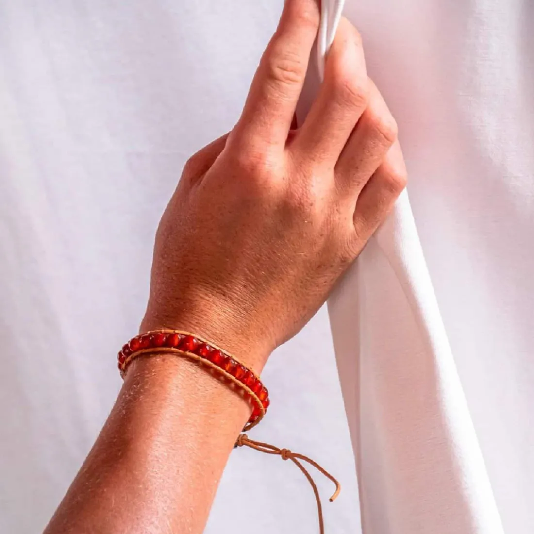 Bracelet Femme Sloya Cornaline et cuir