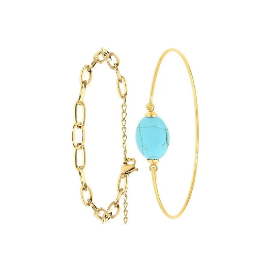 Bracelet Femme So Charm - B2369-DORE+B2492-TURQUOISE - Bracelet Mode Doré