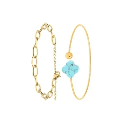Bracelet Femme So Charm - B2369-DORE+B2493-TURQUOISE - Bracelet Mode Doré