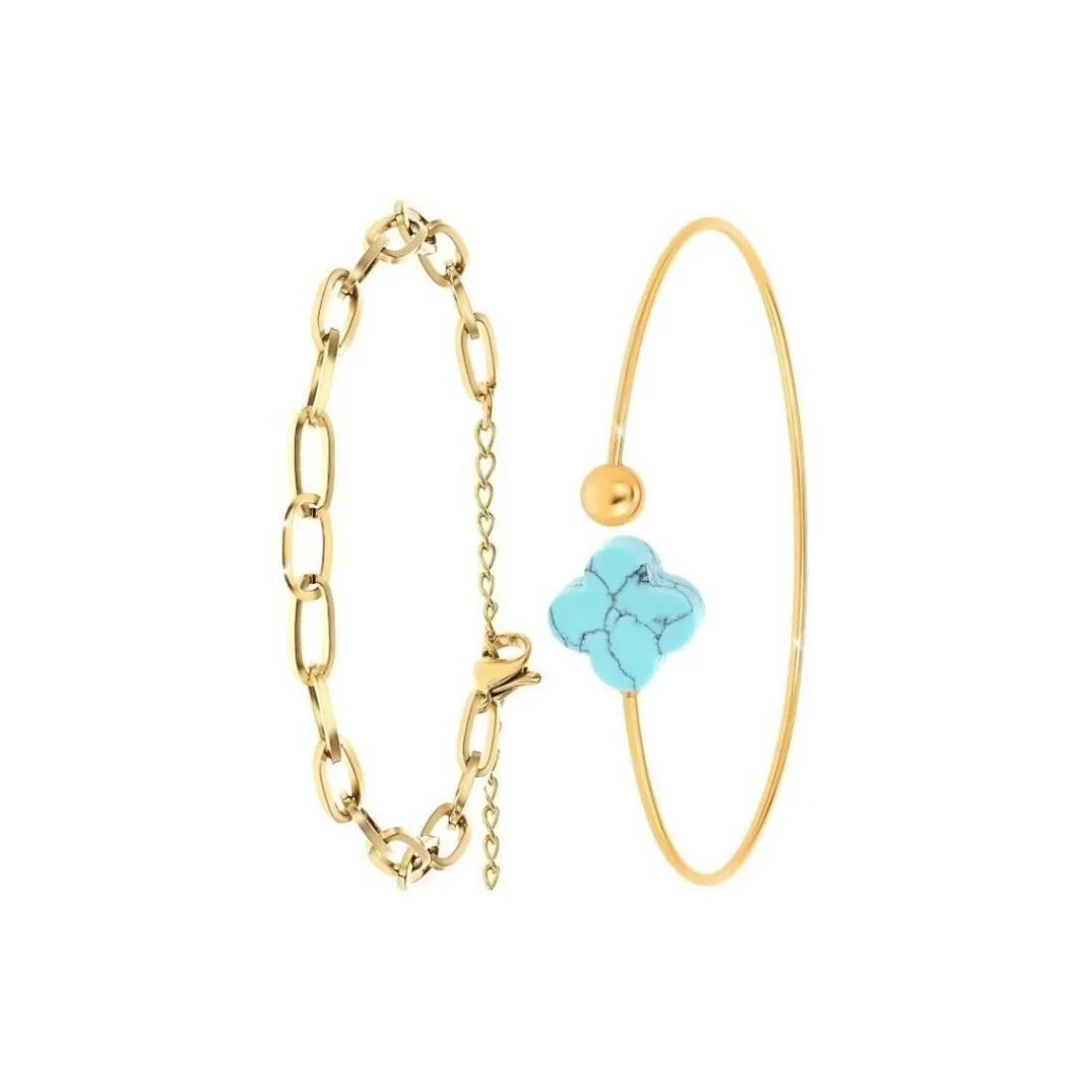 Bracelet Femme So Charm - B2369-DORE+B2493-TURQUOISE - Bracelet Mode Doré