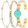 Bracelet Femme So Charm - B2371-DORE+B2384-DORE+B2494-TURQUOISE - Bracelets Mode Dorés