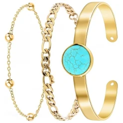 Bracelet Femme So Charm - B2371-DORE+B2384-DORE+B2494-TURQUOISE - Bracelets Mode Dorés