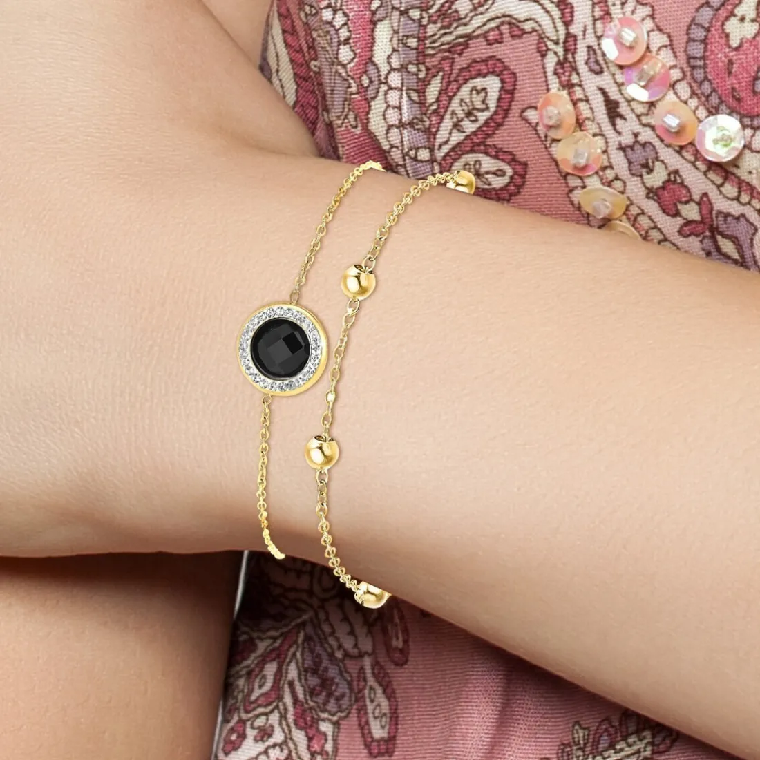 Bracelet Femme So Charm - B2125-NOIR+B2371-DORE - Bracelet Mode Doré