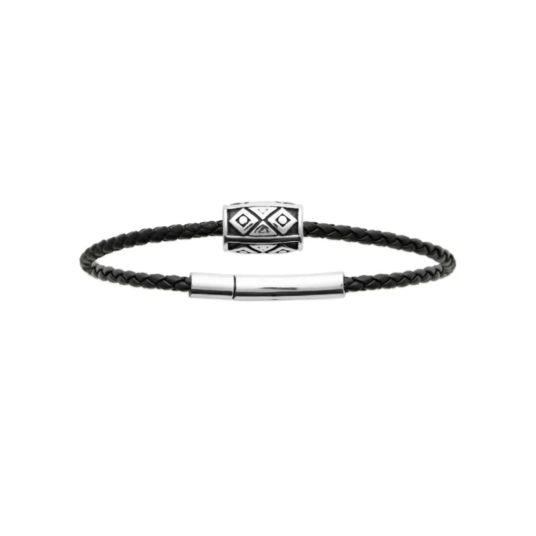 Bracelet Homme acier cuir tressé noir Maison de la Bijouterie 3ZYZY0ZU
