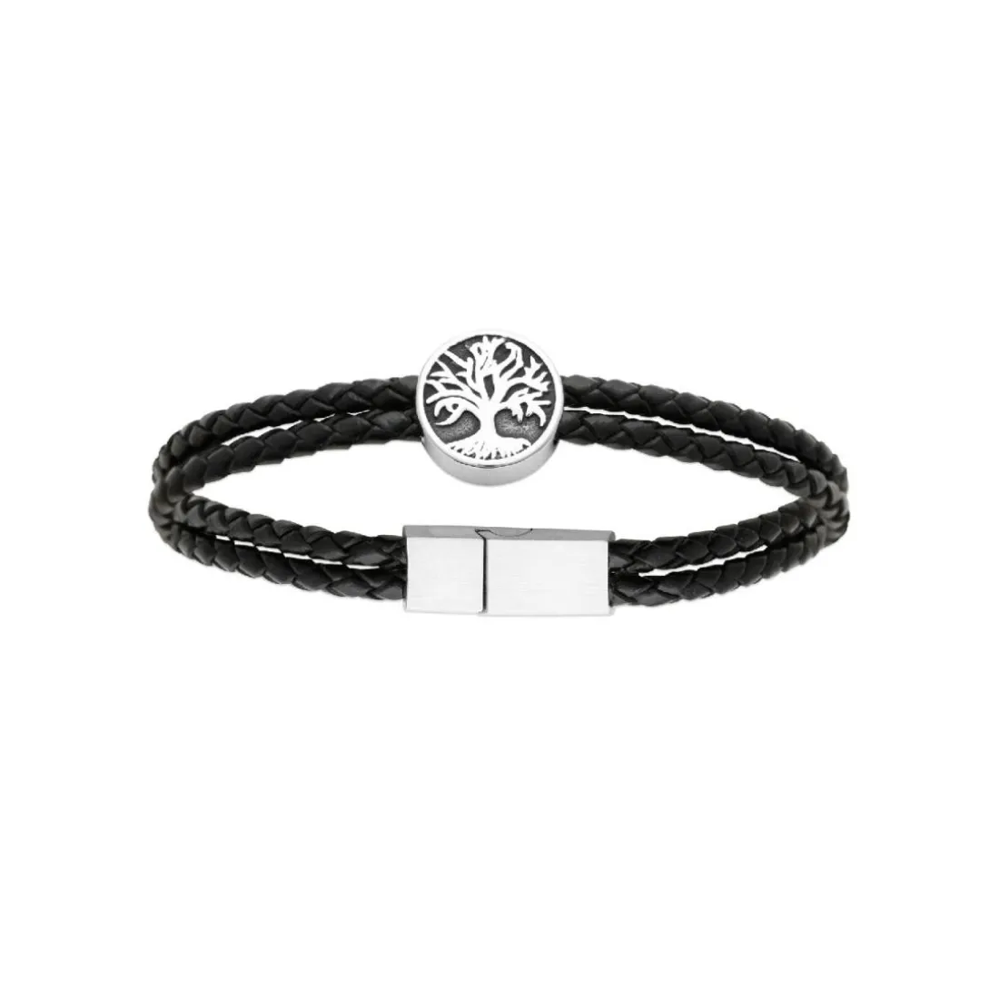 Bracelet Homme acier double cuir tressé noir Maison de la Bijouterie 3ZYZZVZV