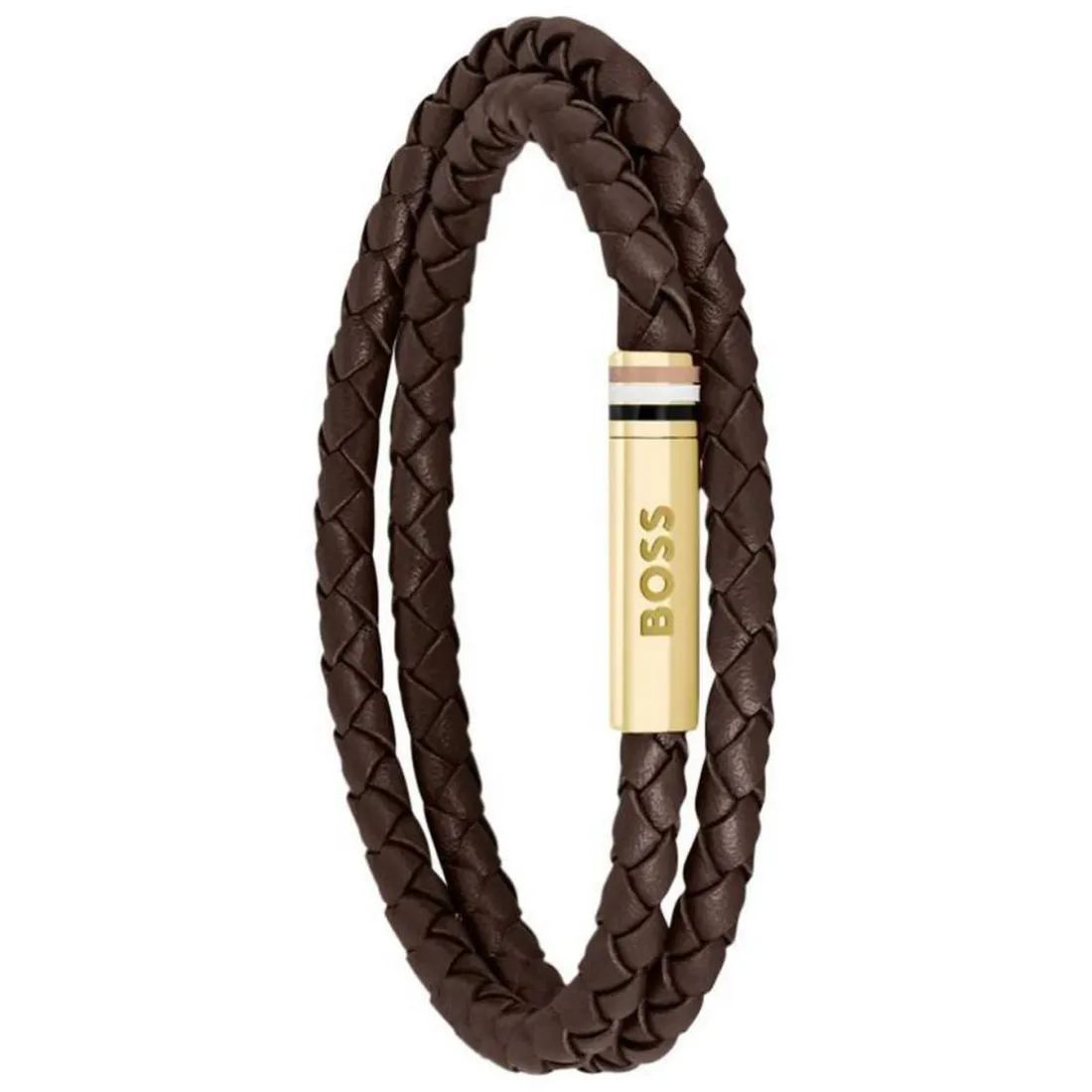 Bracelet Homme Boss Bijoux Ares - 1580670M Acier, Cuir Marron, Doré