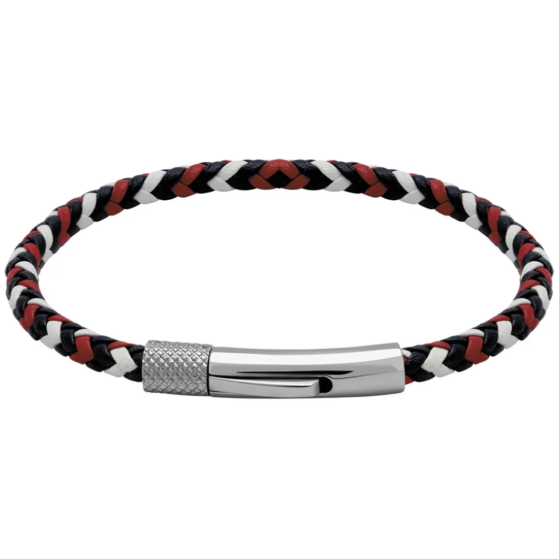Bracelet Homme ROCHET DRIVER - cuir tressé bleu, blanc, rouge